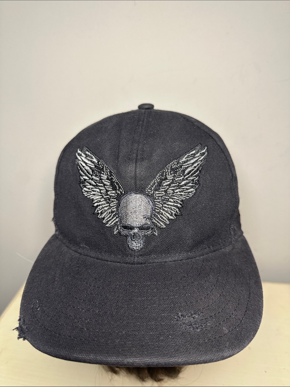New Era Harley Davidson Black distressed Winged Skull Cap
